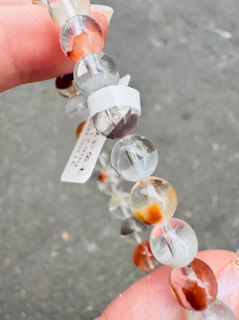 春天色糖果玻璃體半盆彩兔毛水晶7mm12.90g手珠稀有紫兔毛藍兔毛