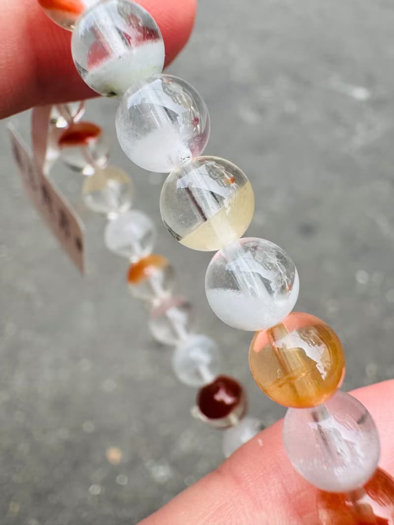 春天色糖果玻璃體半盆彩兔毛水晶7mm12.90g手珠稀有紫兔毛藍兔毛