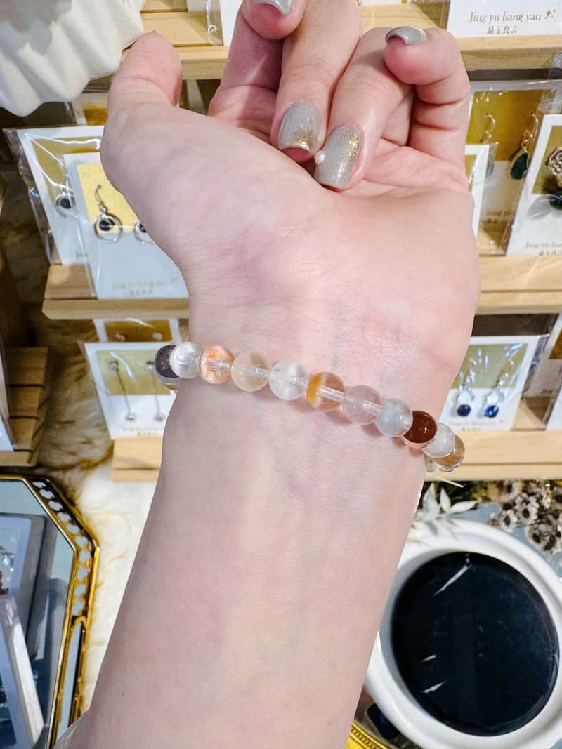 春天色糖果玻璃體半盆彩兔毛水晶7mm12.90g手珠稀有紫兔毛藍兔毛