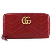 【日本直送】グッチ GUCCI ダブルG ジップアラウンドウォレット 長財布 GGマーモン シェブロンキルティング 443123 レザー 赤 レディース【中古】