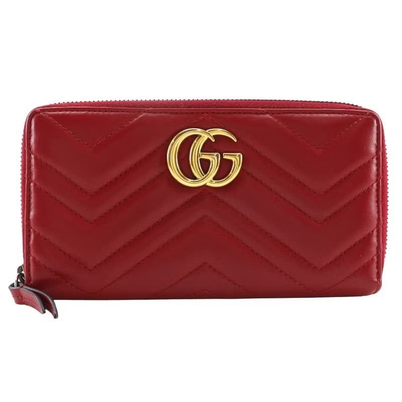 【日本直送】グッチ GUCCI ダブルG ジップアラウンドウォレット 長財布 GGマーモン シェブロンキルティング 443123 レザー 赤 レディース【中古】