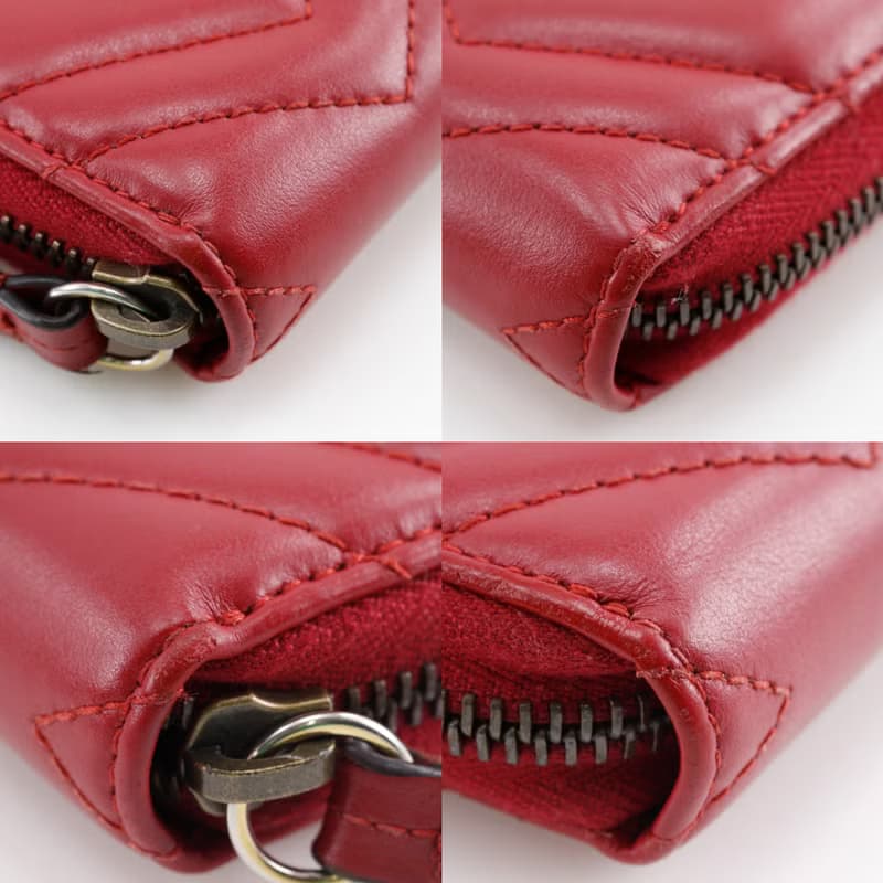 【日本直送】グッチ GUCCI ダブルG ジップアラウンドウォレット 長財布 GGマーモン シェブロンキルティング 443123 レザー 赤 レディース【中古】