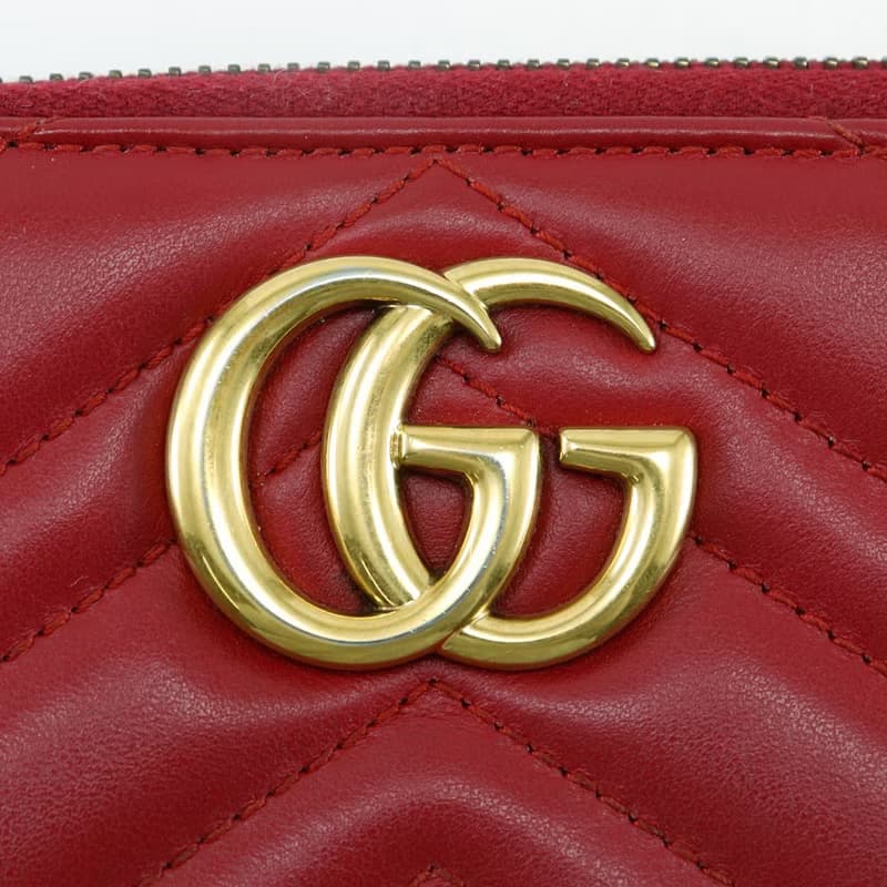 【日本直送】グッチ GUCCI ダブルG ジップアラウンドウォレット 長財布 GGマーモン シェブロンキルティング 443123 レザー 赤 レディース【中古】