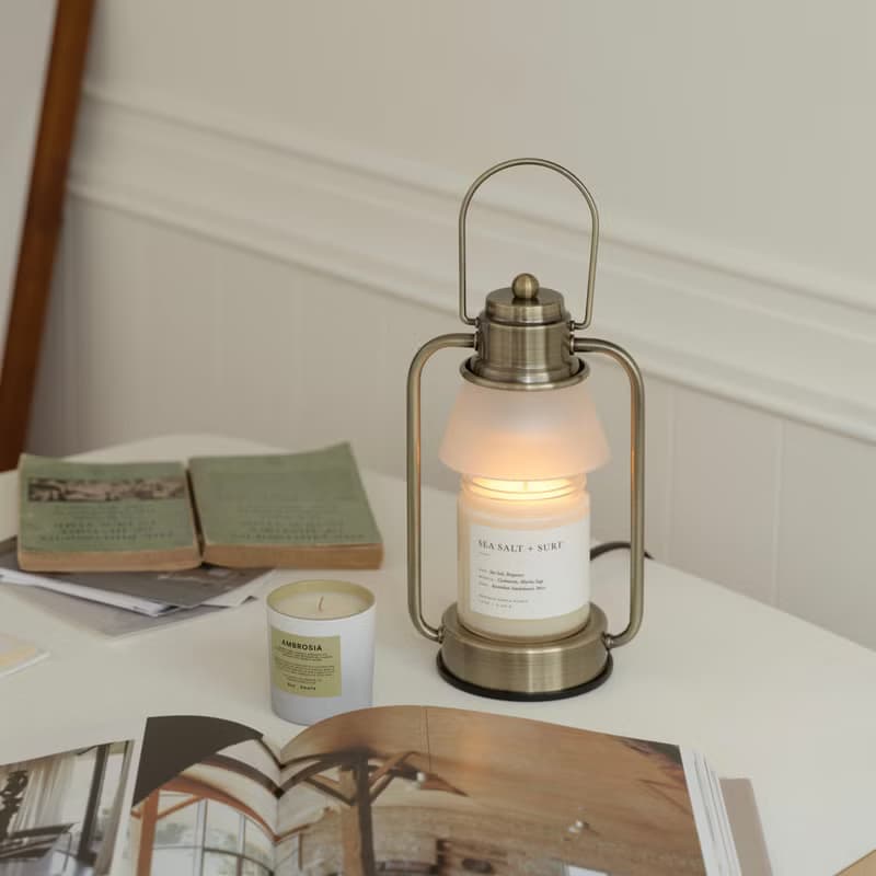 HOOOME 香氛蠟燭暖燈-復古霧面玻璃款(黃銅色)融蠟燈 可調光