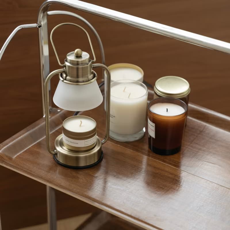 HOOOME 香氛蠟燭暖燈-復古霧面玻璃款(黃銅色)融蠟燈 可調光