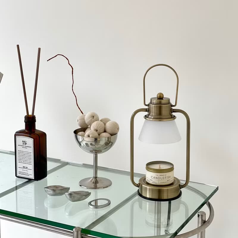 HOOOME 香氛蠟燭暖燈-復古霧面玻璃款(黃銅色)融蠟燈 可調光