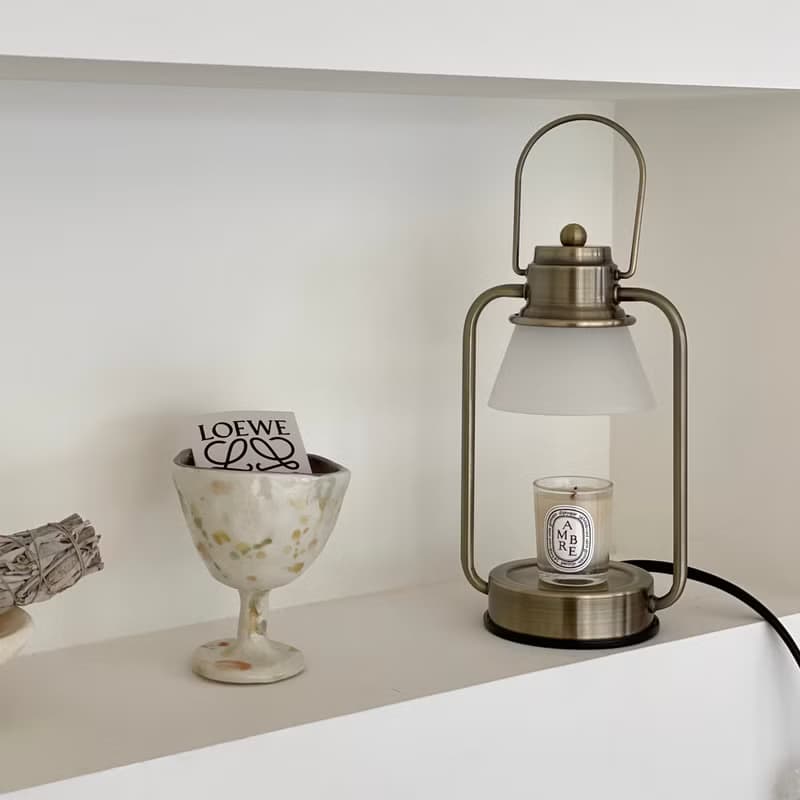 HOOOME 香氛蠟燭暖燈-復古霧面玻璃款(黃銅色)融蠟燈 可調光