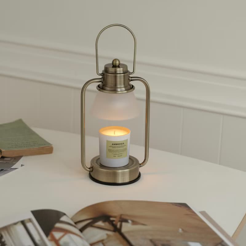 HOOOME 香氛蠟燭暖燈-復古霧面玻璃款(黃銅色)融蠟燈 可調光