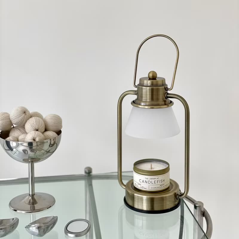 HOOOME 香氛蠟燭暖燈-復古霧面玻璃款(黃銅色)融蠟燈 可調光