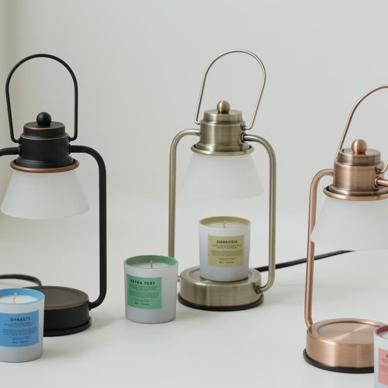 HOOOME 香氛蠟燭暖燈-復古霧面玻璃款(黃銅色)融蠟燈 可調光