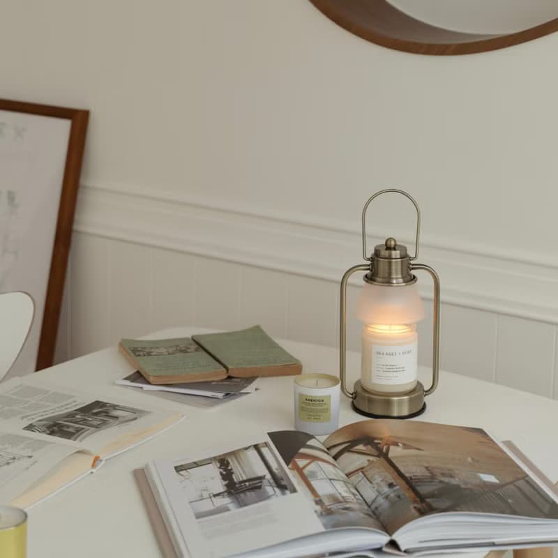 HOOOME 香氛蠟燭暖燈-復古霧面玻璃款(黃銅色)融蠟燈 可調光