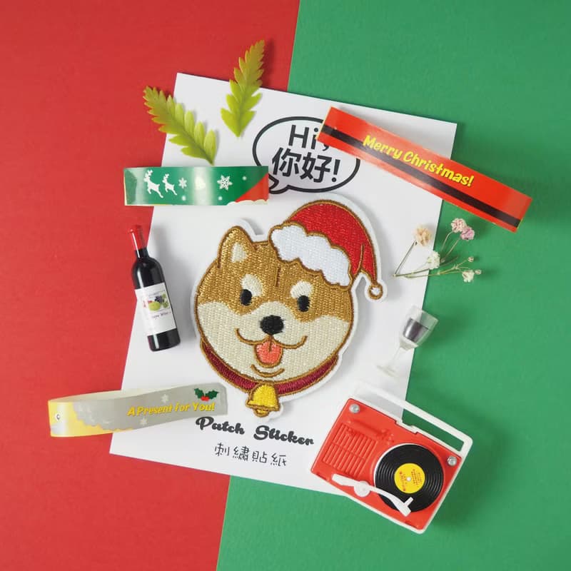 刺繡貼紙-聖誕柴犬