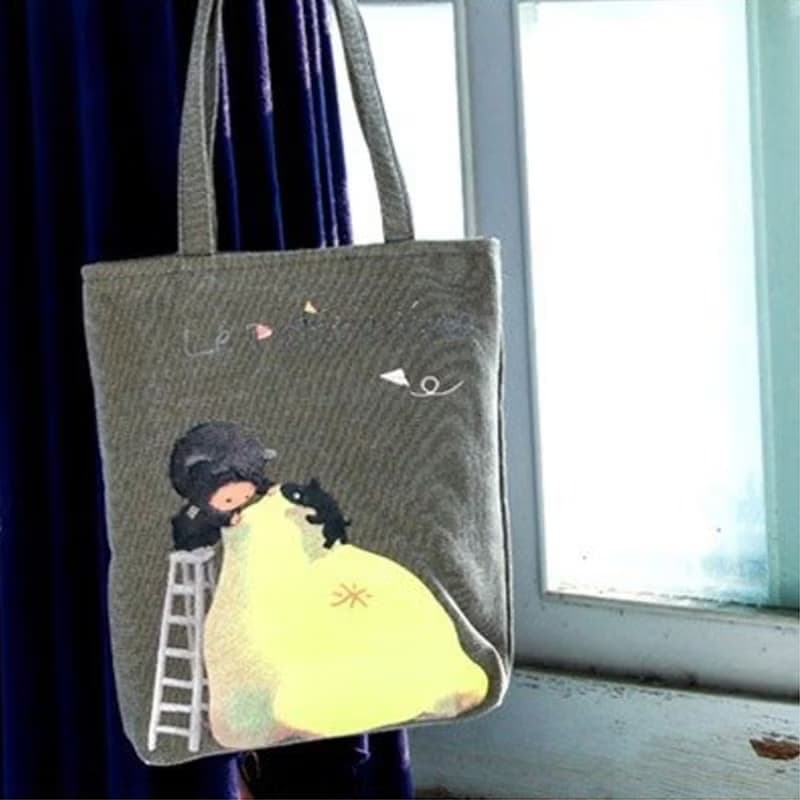 2件手作插畫家托特包 橫式大袋x直袋 小袋x直袋 旅行收納