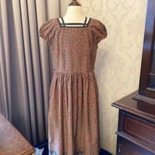 方領線條碎花半袖女童古著洋裝日本製