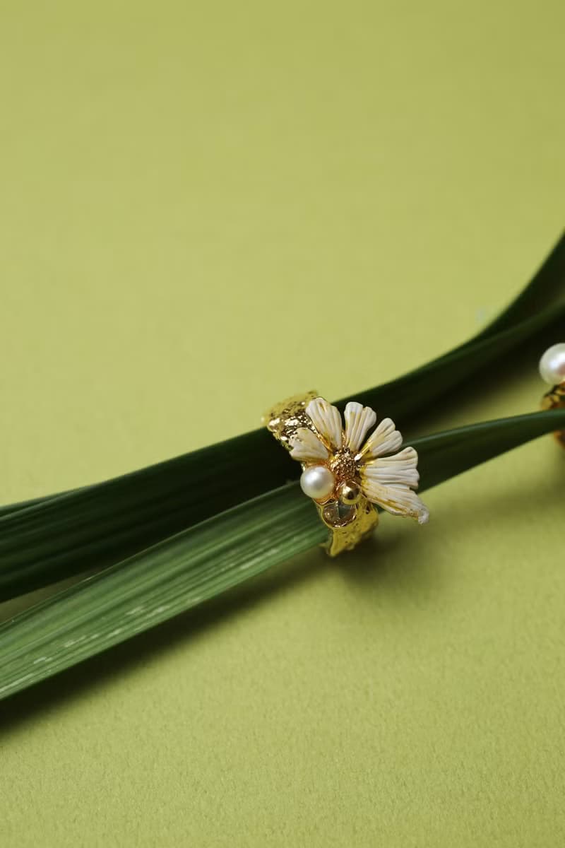 春季 波斯菊 花朵 戒指 淡水珍珠  寬版戒指 情人節禮物