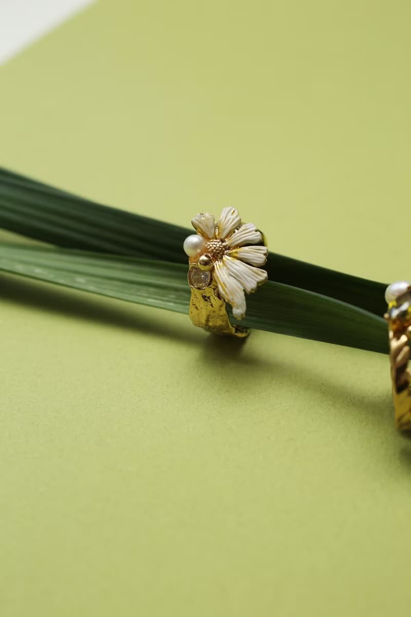 春季 波斯菊 花朵 戒指 淡水珍珠  寬版戒指 情人節禮物