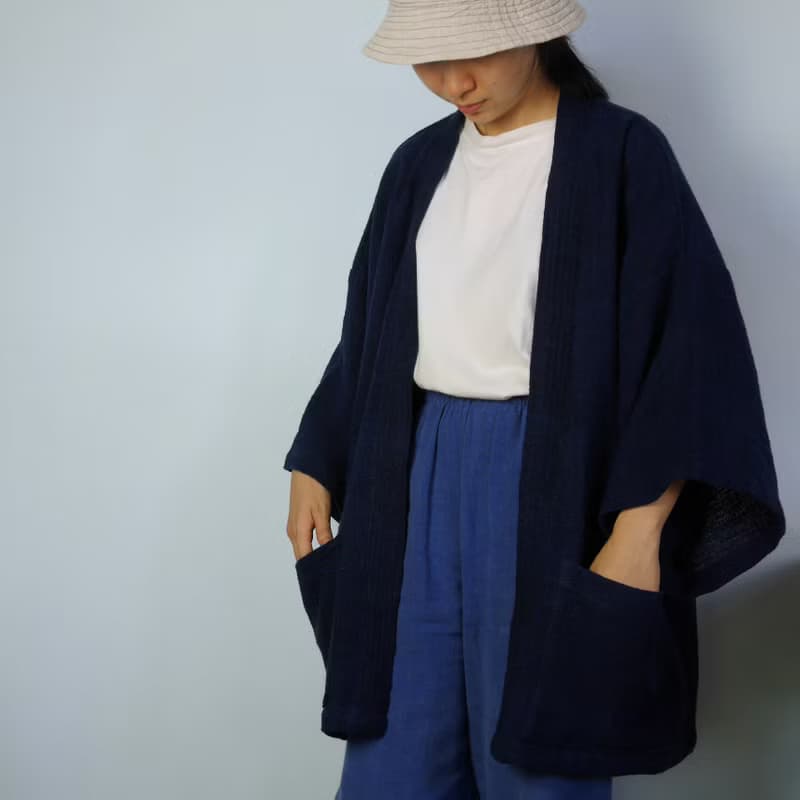 Handwoven cotton  Kimono... (Blue-Black)
