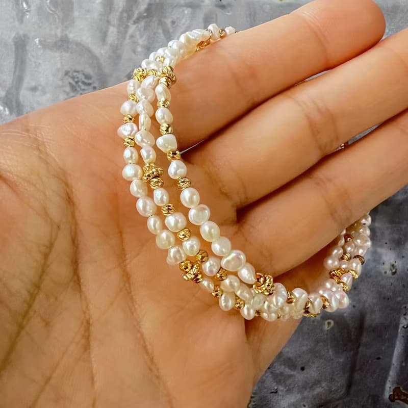 多圈天然巴洛克迷你珍珠手鐲手環