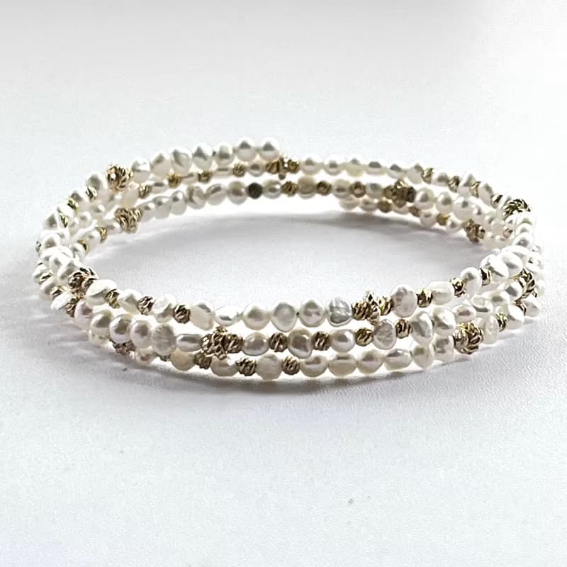 多圈天然巴洛克迷你珍珠手鐲手環