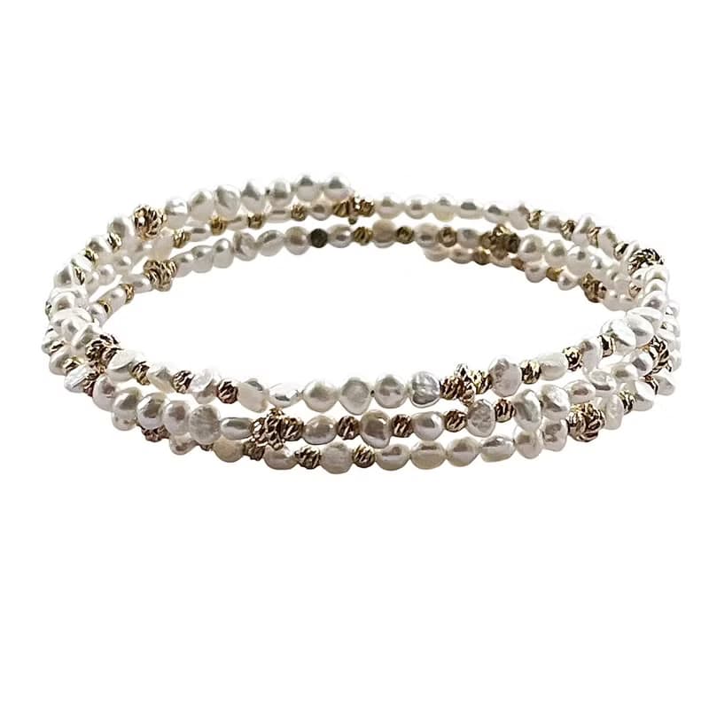 多圈天然巴洛克迷你珍珠手鐲手環