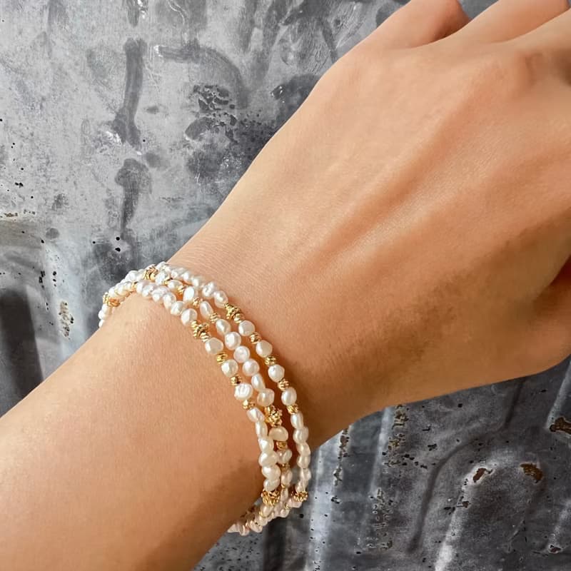 多圈天然巴洛克迷你珍珠手鐲手環