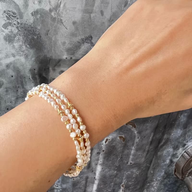 多圈天然巴洛克迷你珍珠手鐲手環