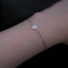 【藍光月亮】天然月光石 全925純銀索帶手鍊 (銀/金) 六月誕生石