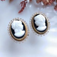Vintage Jewelry 西洋古董飾品 CAMEO 12K包金 優雅 栓式耳環
