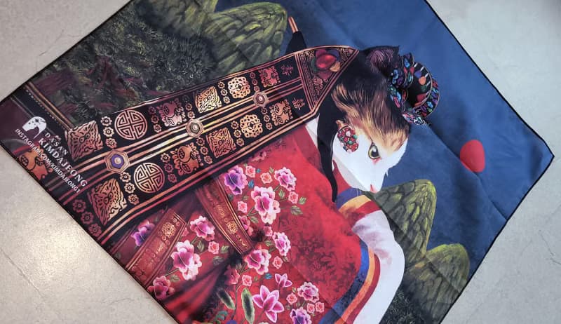 cat korea illustration handkerchief, hankie