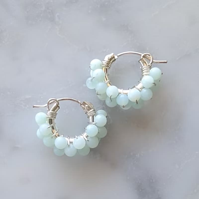 SV925SF Amazonite wrapped pierced earrings / clip on