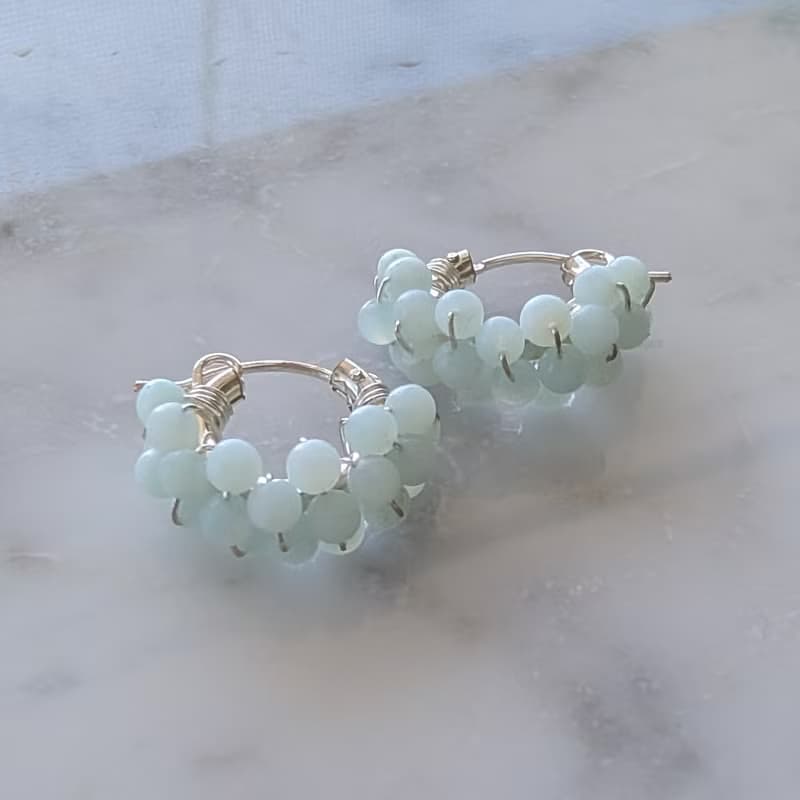 SV925SF Amazonite wrapped pierced earrings / clip on