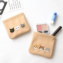 ばね口 マルチポーチ 【 3匹の猫 】 ワッペン 猫 小物入れ ポーチ バネポーチ アクセサリーポーチ ギフト A297I