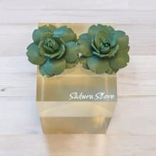皮革花耳環 山茶花耳環