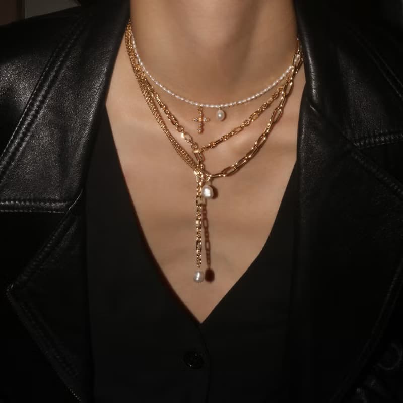 【手作設計】(現貨)Rebel 巴洛克十字架天然米粒珍珠項鍊