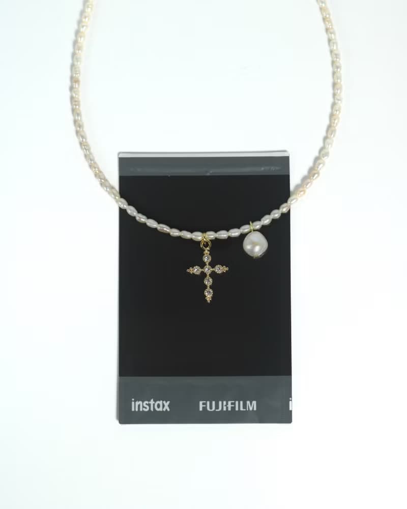 【手作設計】(現貨)Rebel 巴洛克十字架天然米粒珍珠項鍊