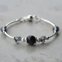 法眼 - 銀曜石 黑髮晶 赤鐵礦 925純銀 磁扣手鍊