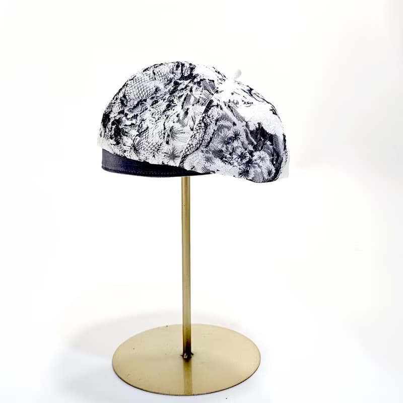 【HiGh MaLi】春夏季貝蕾帽/畫家帽/墨白蕾絲花#個性#禮物#百搭