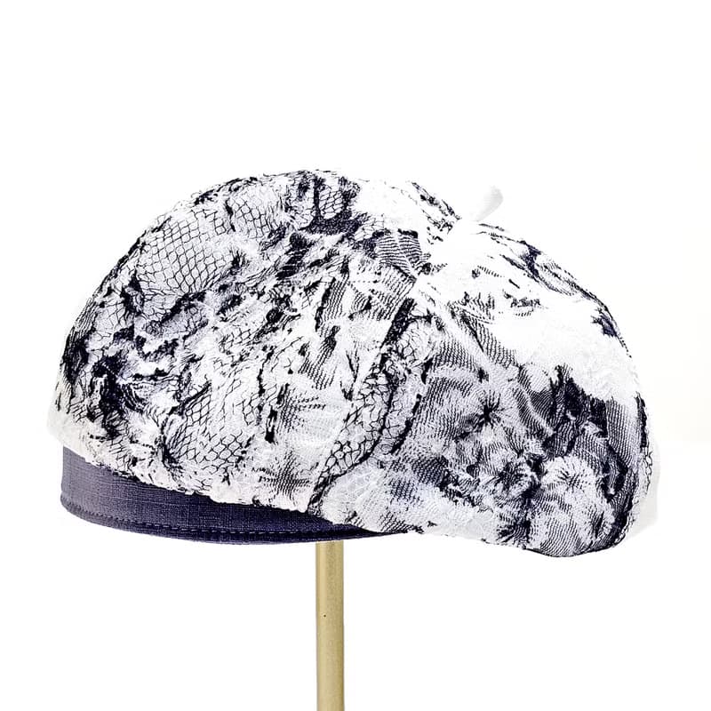 【HiGh MaLi】春夏季貝蕾帽/畫家帽/墨白蕾絲花#個性#禮物#百搭