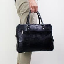 黑色鱷魚壓紋牛皮公事包 筆電包 生日情人節禮物