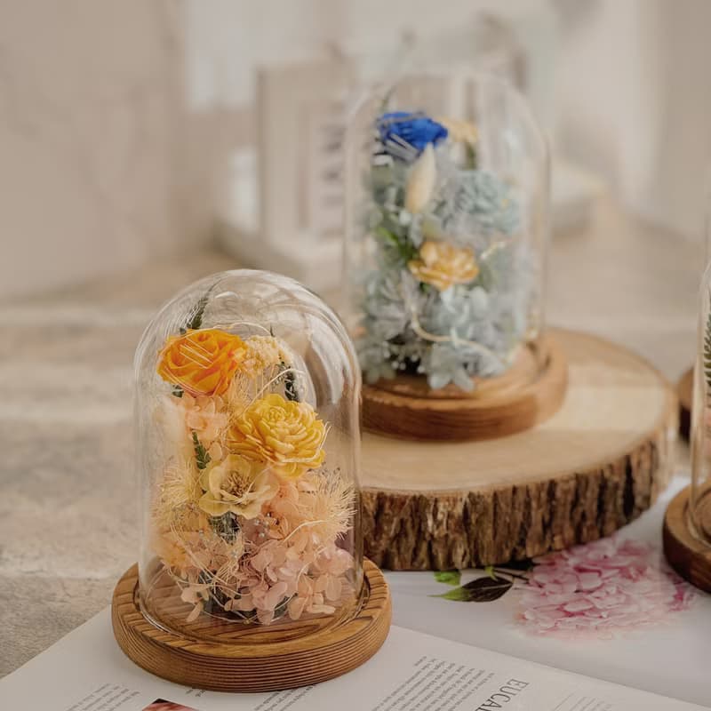 【現貨】串燈款玫瑰盅(5色可挑選).夜燈.永生花玻璃盅.玻璃盅