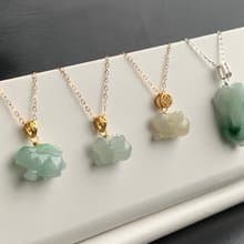 天然緬甸玉翡翠 玉兔 14kgf注金項鍊 14Kgf