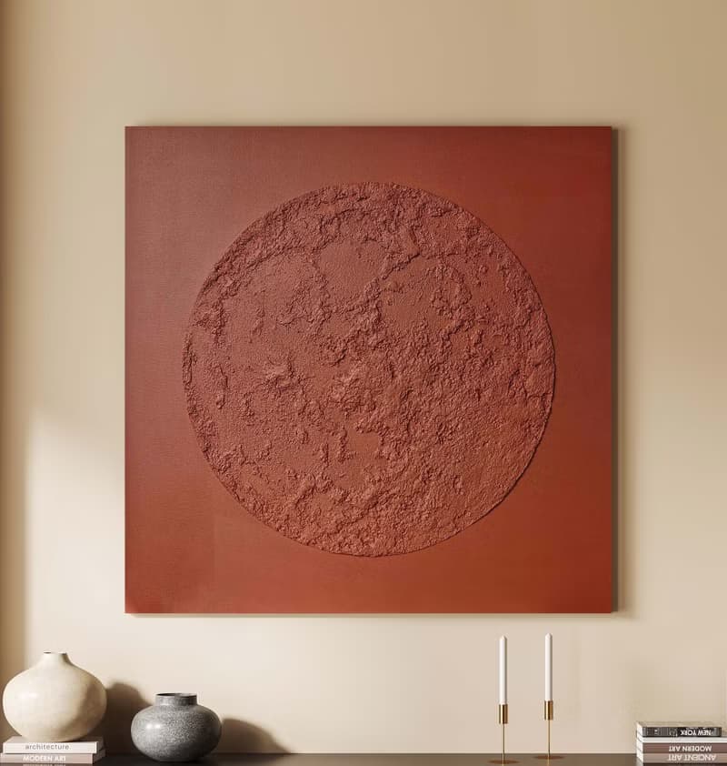 Textured Moon Painting | Terracotta Moon | Moon Painting Terracotta | Red Moon