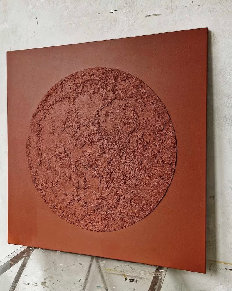 Textured Moon Painting | Terracotta Moon | Moon Painting Terracotta | Red Moon