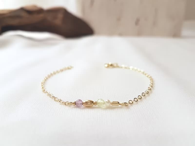 溫室裡的花 ‧ 紫水晶 葡萄石 珍珠 細手鍊