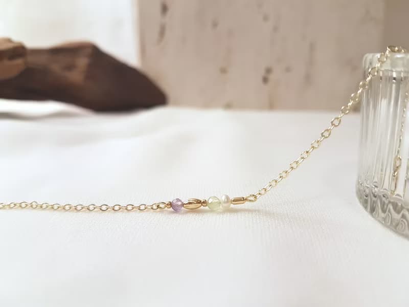 溫室裡的花 ‧ 紫水晶 葡萄石 珍珠 細手鍊