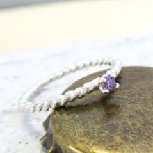 戒指 麻花紫紅小鑽爪鑲戒 純銀戒指(單只)
