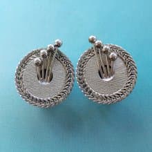 Vintage Jewelry 西洋古董飾品 銀色調 對稱 立體  夾式耳環