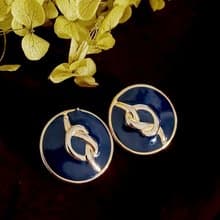 vintage jewelry  典雅深藍琺瑯綴金 夾式耳環