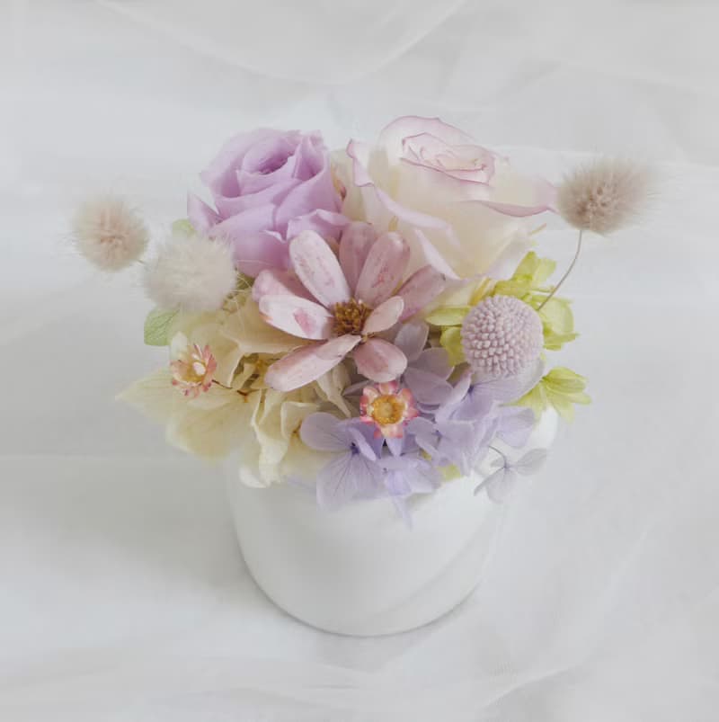 夢幻清新紫白永生盆花 結婚捧花永生乾燥花畢業康乃馨生日禮物七