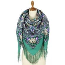 Pavlovo Posad Russian Shawl 100% Wool Scarf 125x125 cm Wrap Silk Fringe 2025-9